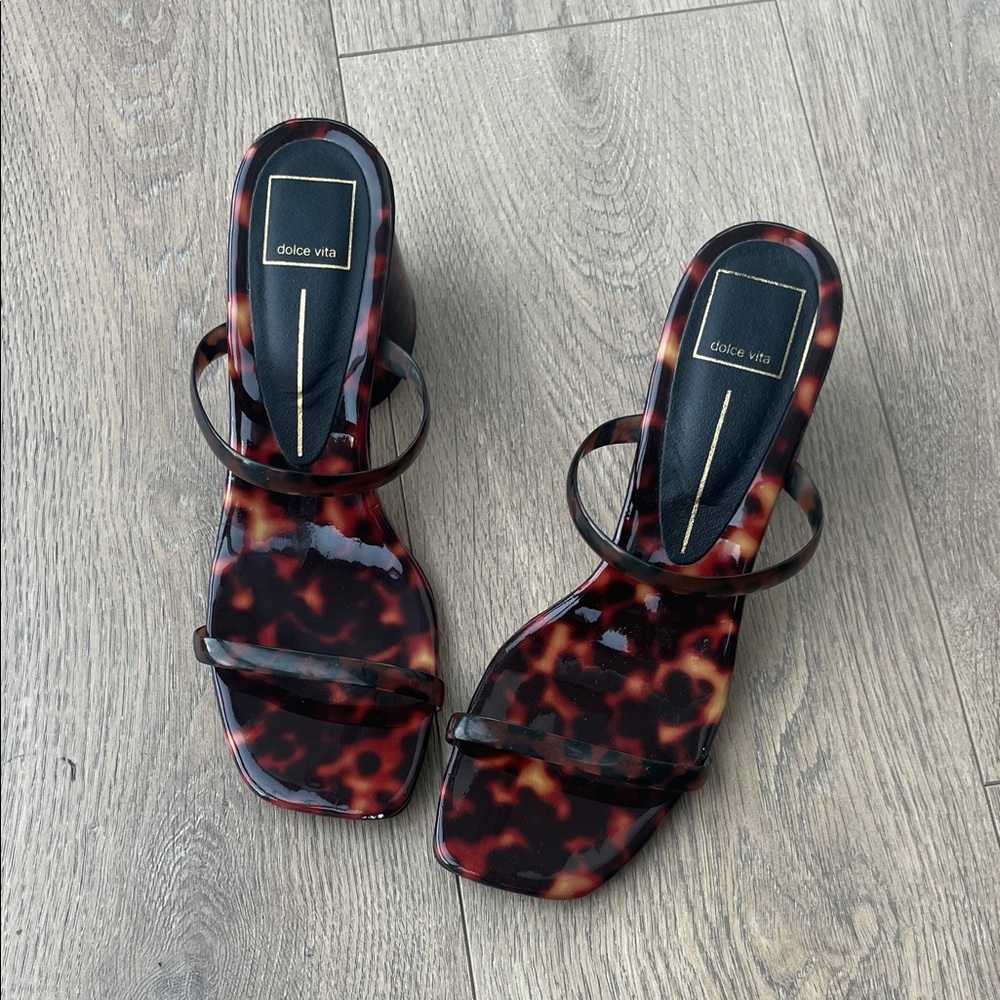 Dolce Vita Tortoiseshell Strappy Slide Heels in Brown and Black